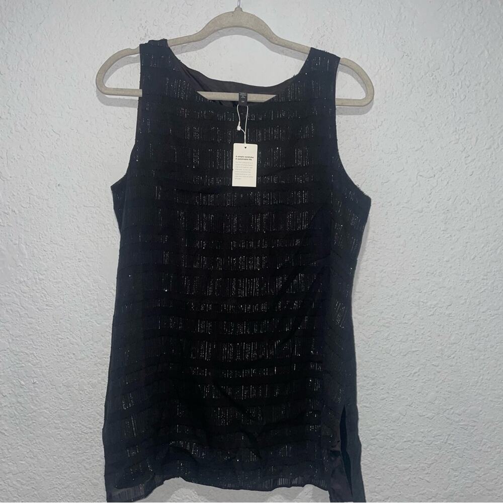 Eileen Fisher Sheer Silk Glimmer Ballet Neck Tank Easy Fit, Long Length Small